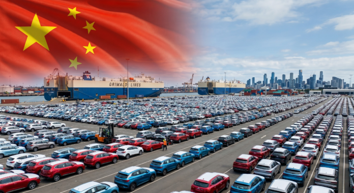 China Flag over Car Park